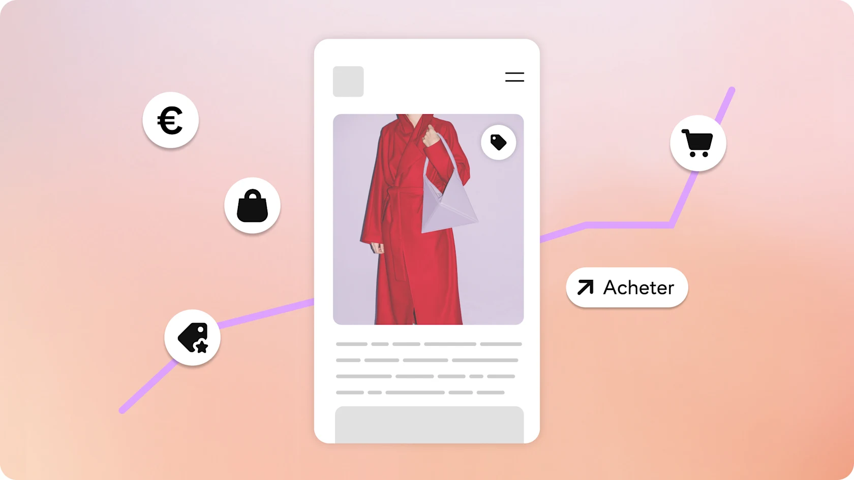 Publication sur les réseaux sociaux avec des icônes liées au shopping