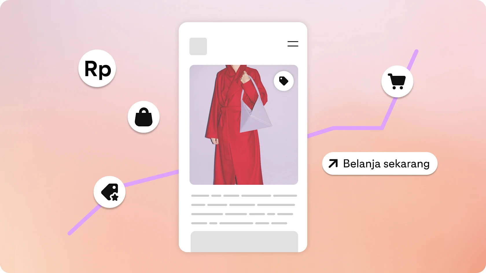 Postingan media sosial dengan ikon belanja