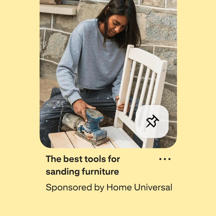 Sponsored Pin of woman using a sanding tool on a white wooden chair
