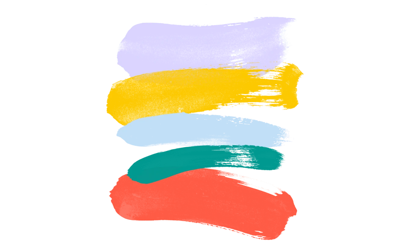 Illustration of five different colored paint strokes