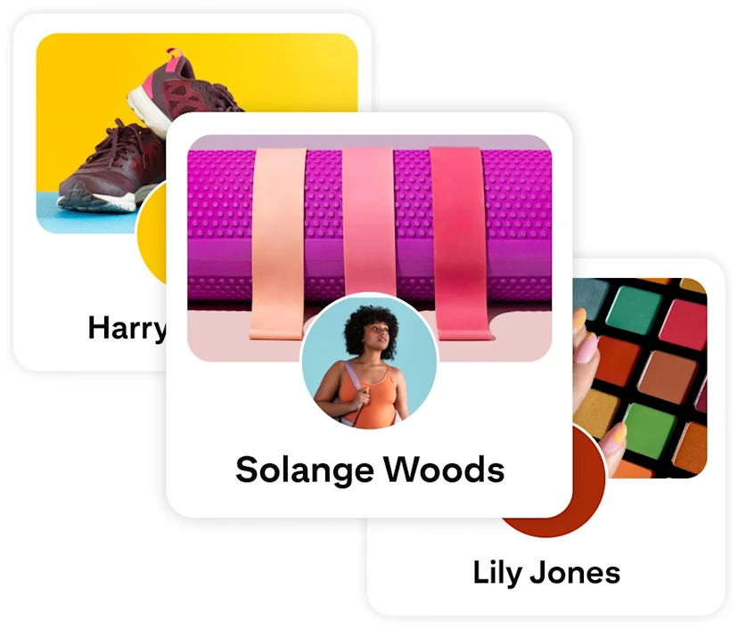 Three stacked Pinterest profiles with Solange Woods in front