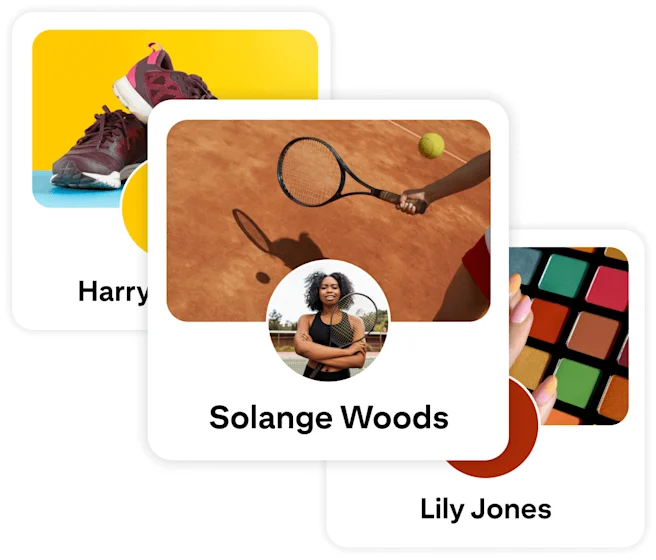 3 hồ sơ Pinterest xếp chồng lên nhau với Solange Woods ở phía trước