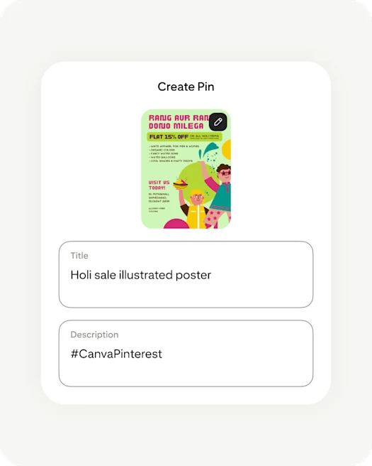 Pinterest mobile screen showing Title and Description information for Pin