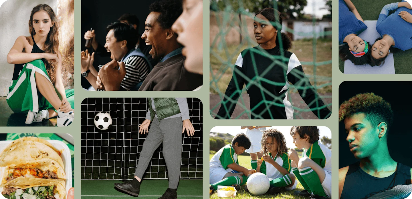 Grelha de imagens relacionadas ao futebol