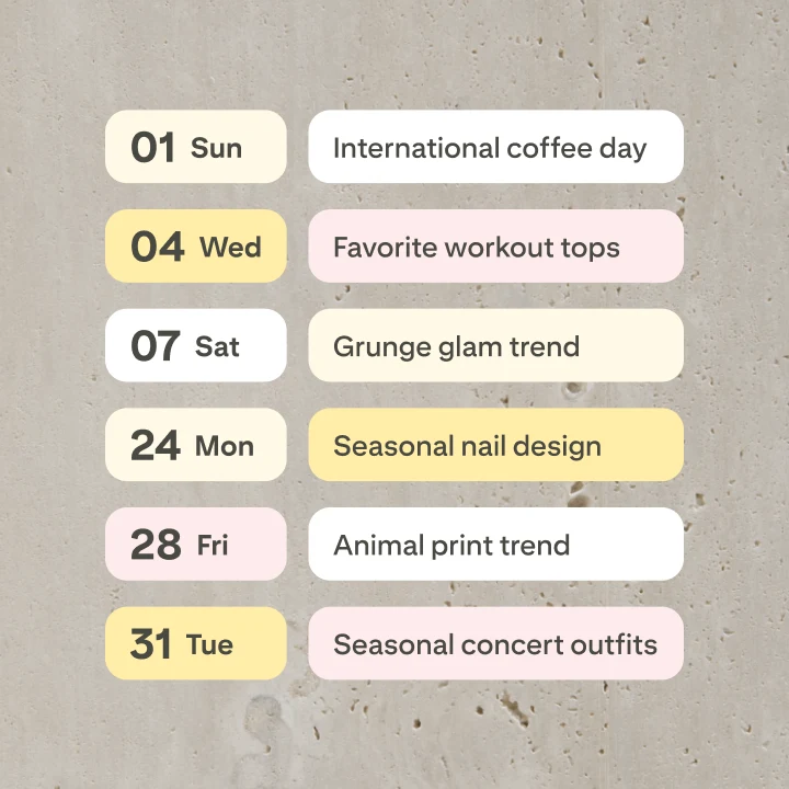 Content planning calendar