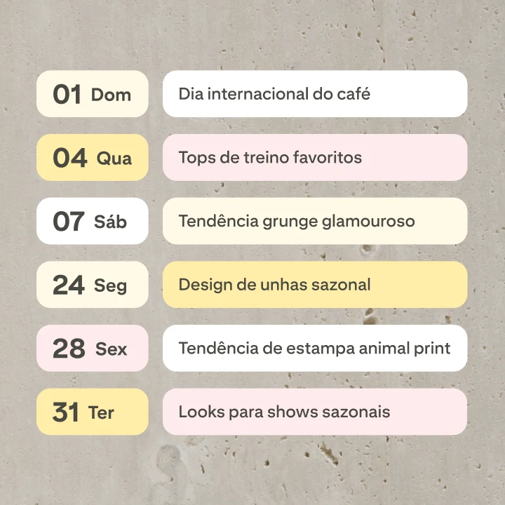 Calendário de planejamento de conteúdo