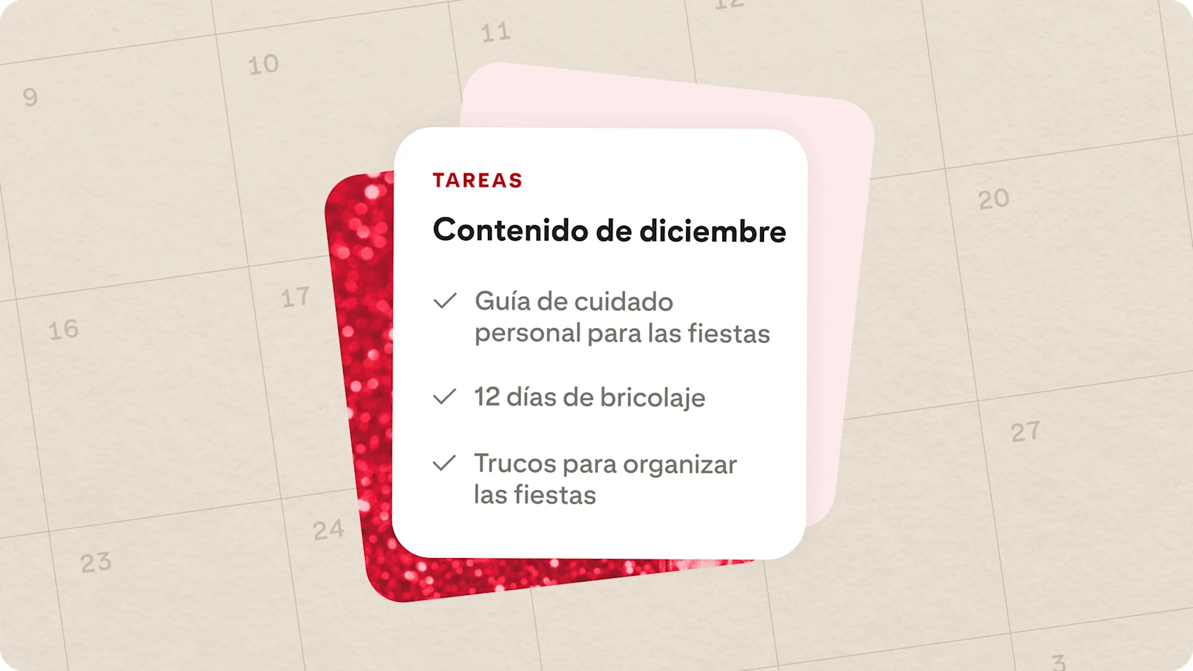 Una lista de verificación de un plan de contenido para diciembre.