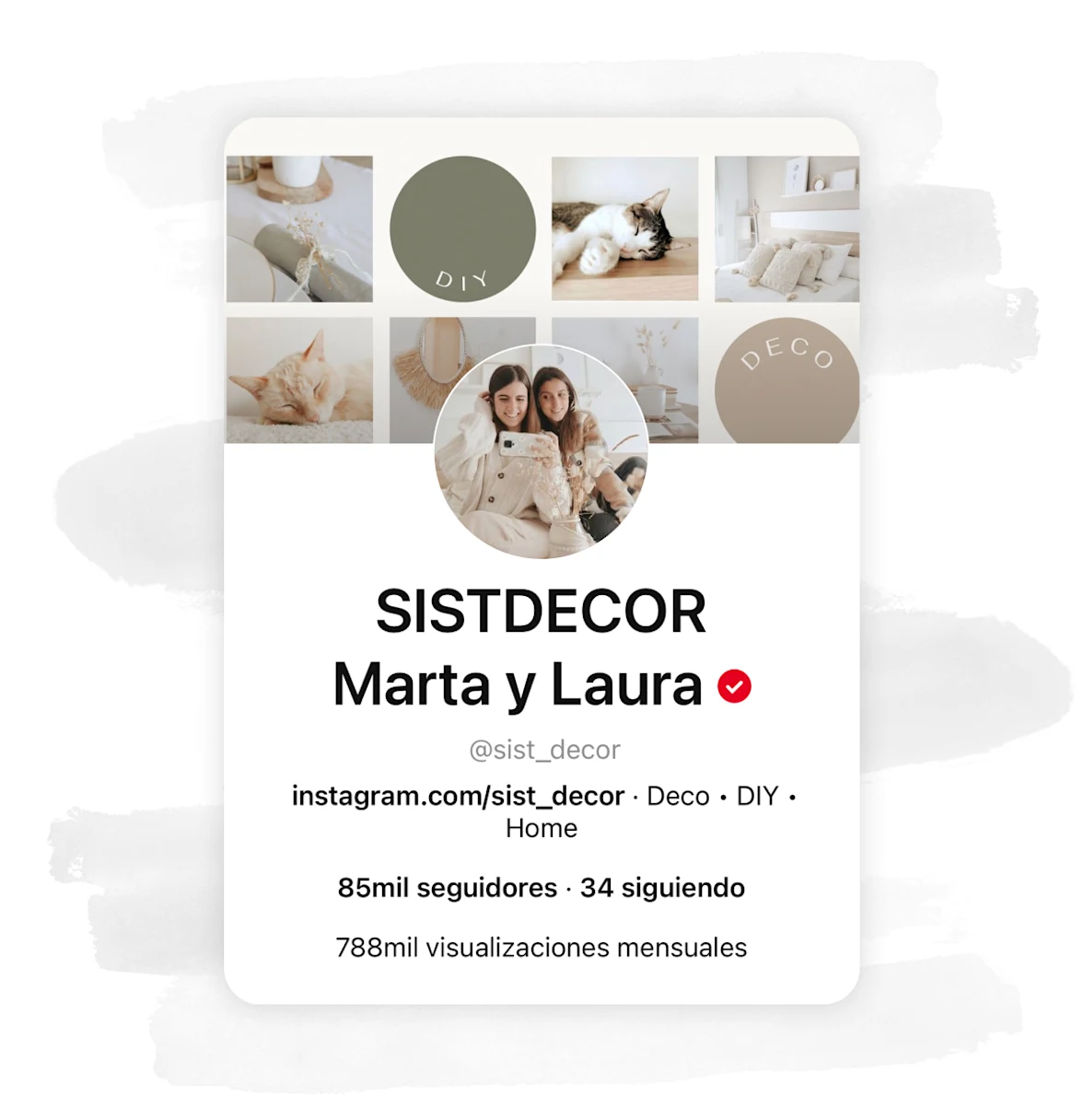 Screenshot of Pinterest profile for Sister Decor Marta and Laura