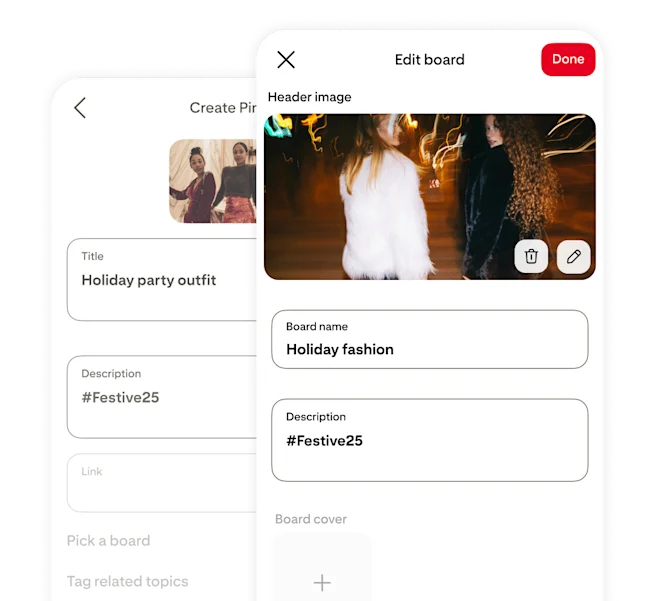 Pinterest app creating Pin screen