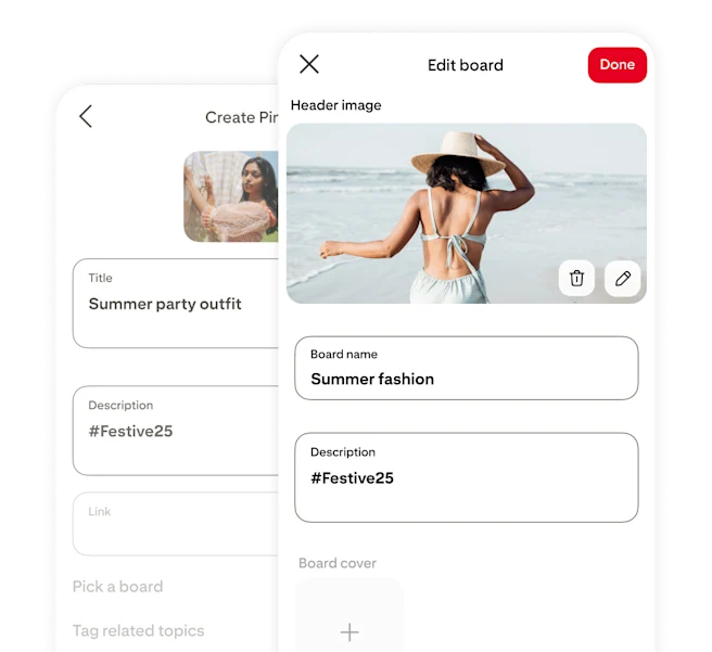 Pinterest app creating Pin screen