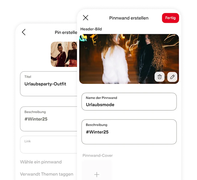 Pinterest app creating Pin screen