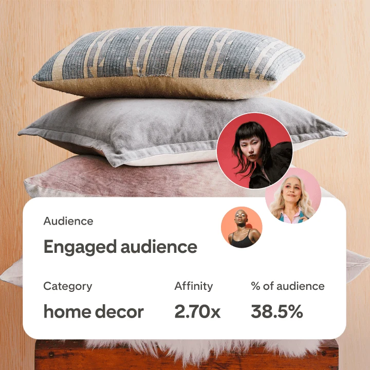 Snippet of engaged audience insights over an image of a stack of pillows.