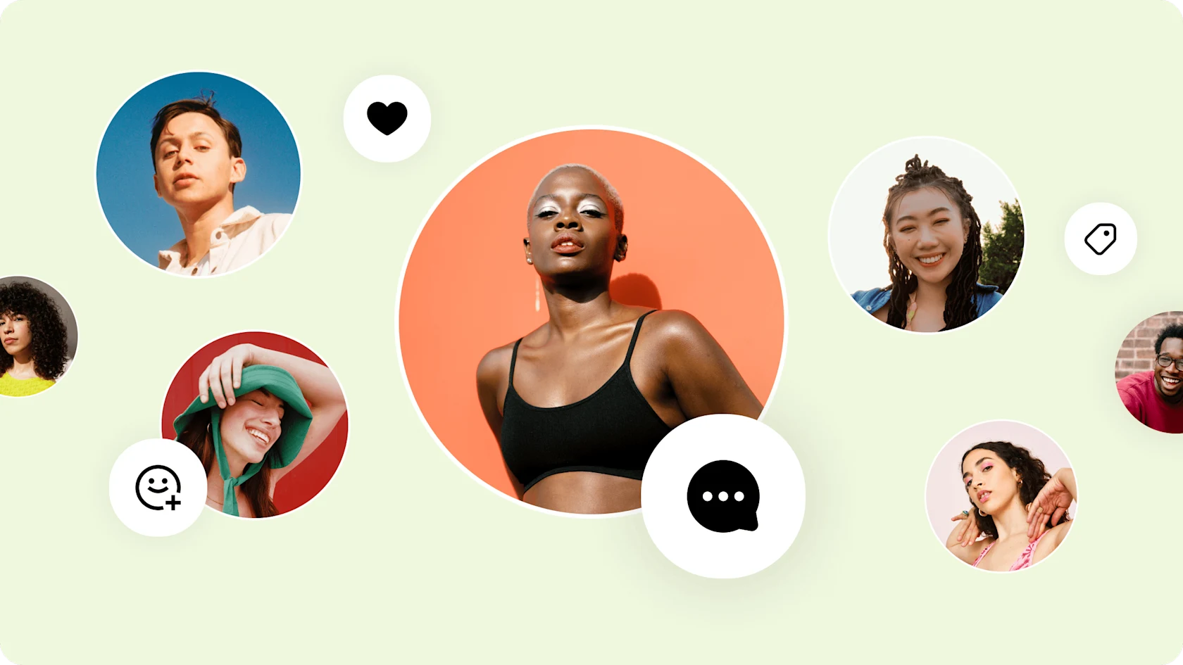 Multiple profile photos representing a group of accounts interacting