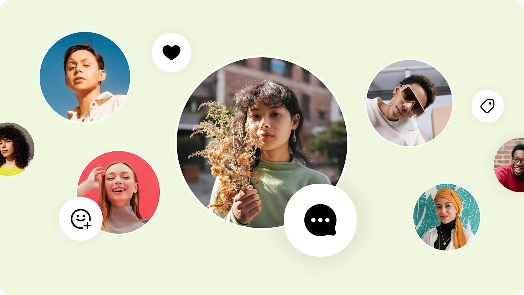 عدة صور ملفات شخصية تمثل مجموعة من الحسابات المتفاعلة