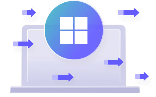 Illustration with windows logo and arrows indicating migration