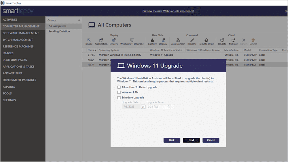 SmartDeploy Windows 11 upgrade wizard