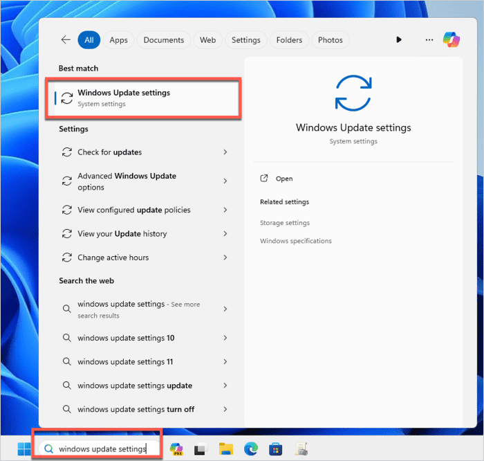 Windows update settings