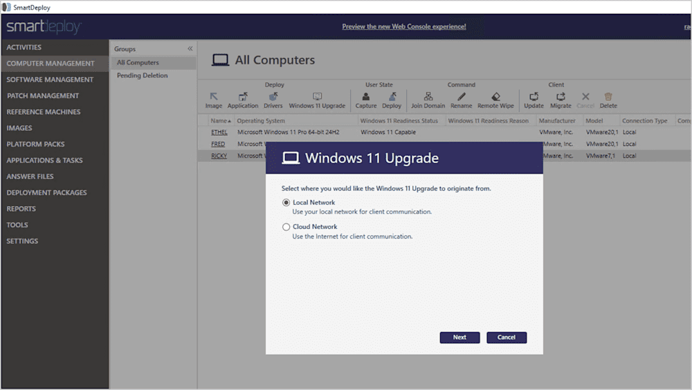 SmartDeploy Windows 11 upgrade wizard