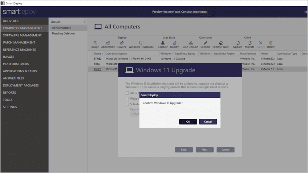 SmartDeploy Windows 11 upgrade wizard