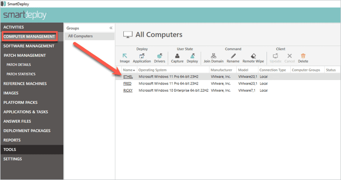 Computer management in SmartDeploy