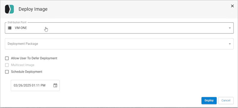 A screenshot showing how to deploy an image with SmartDeploy.