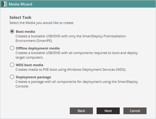 Create media wizard