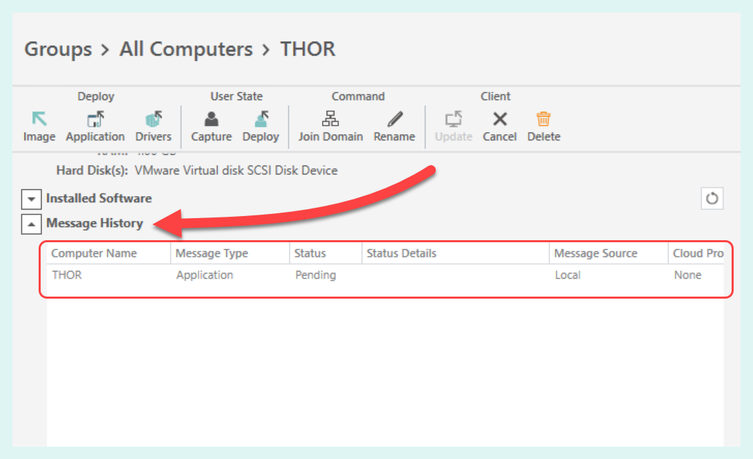 Click message history to view deployment messages