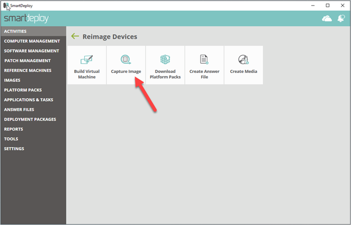 Screenshot of SmartDeploy's user interface showing how to capture an image.