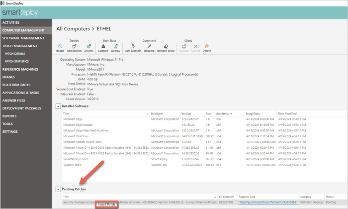 Computer management pending patches
