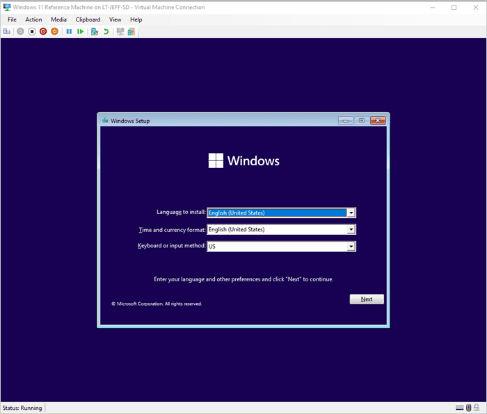 Screenshot of Windows Setup screen for Windows 11.