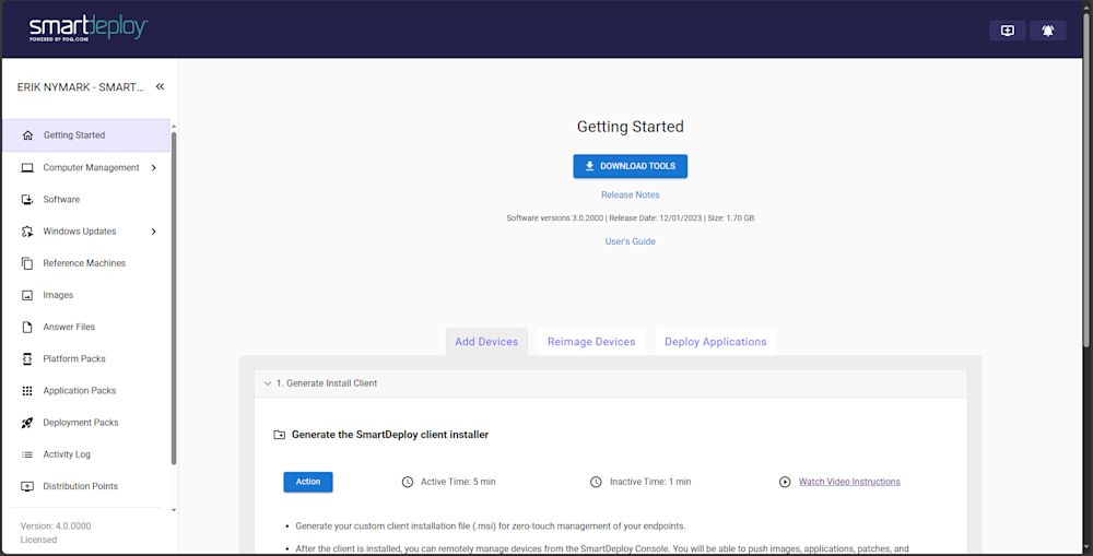 Smartdeploy dashboard getting started