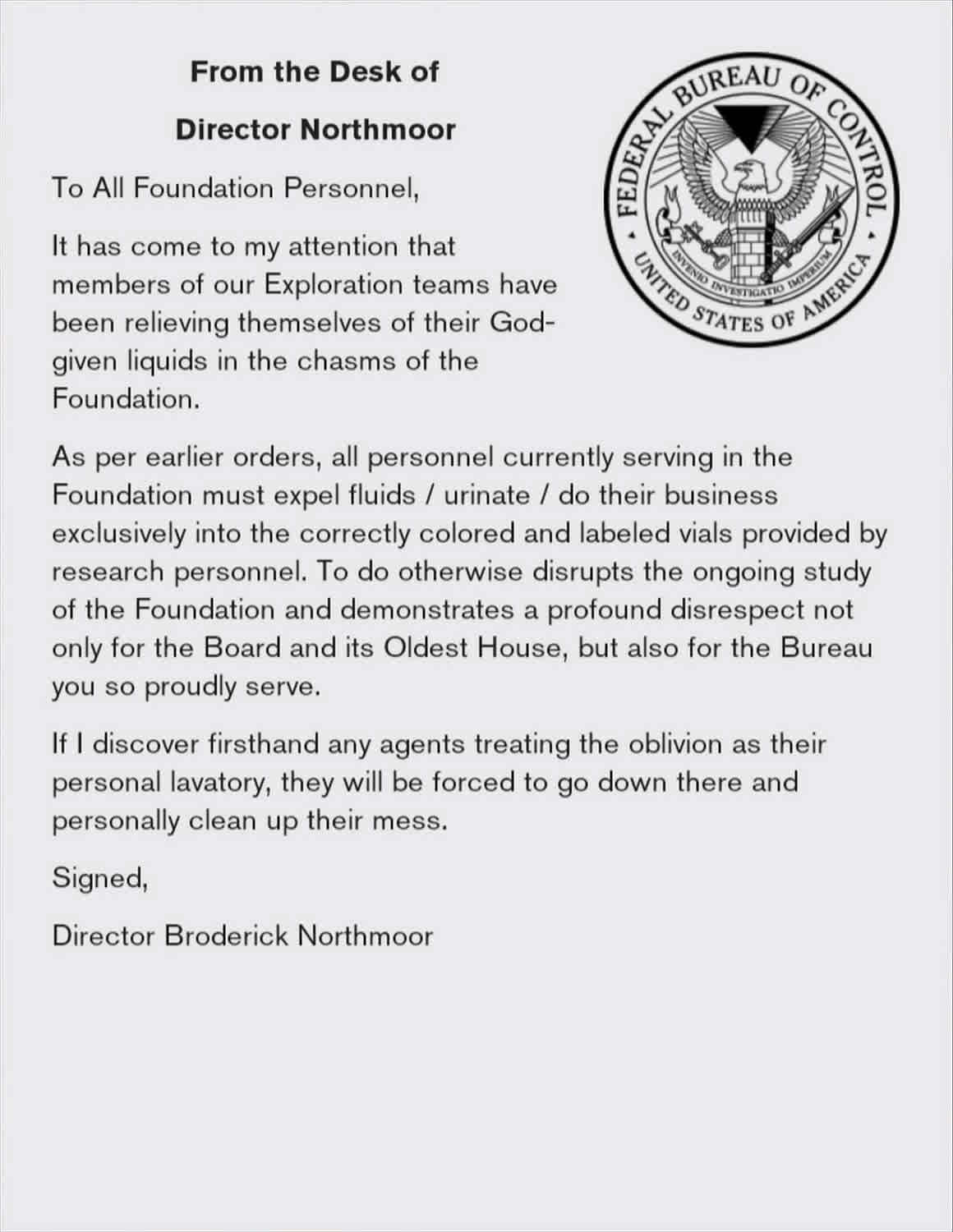 Unacceptable Behavior Memo