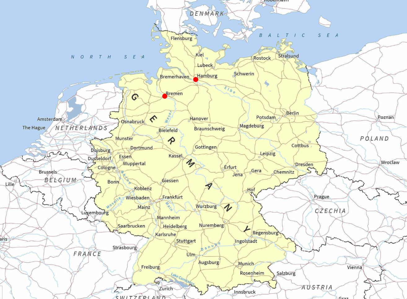 Hamburg and Bremen Map