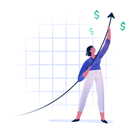 Woman positioning a line on a graph up toward money signs.