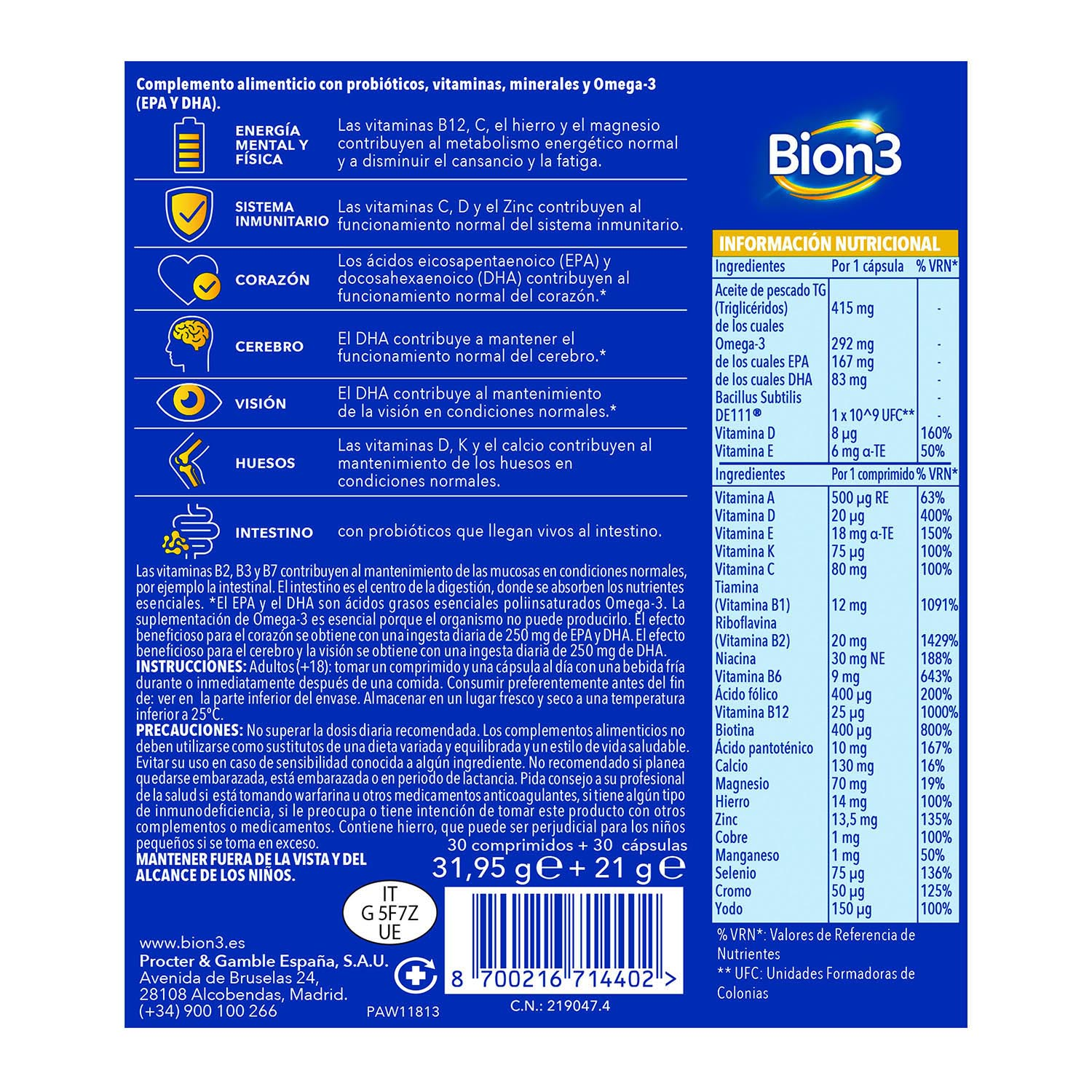Imagen trasera del pack de Bion3 Multi & Omega-3