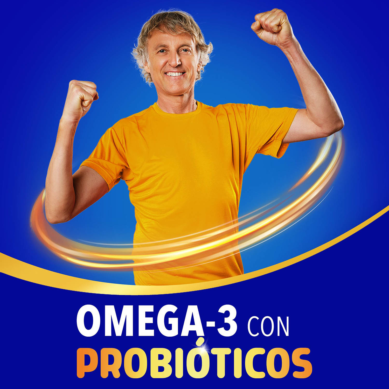 Imagen de Jesús Calleja con el texto: Omega-3 con probióticos