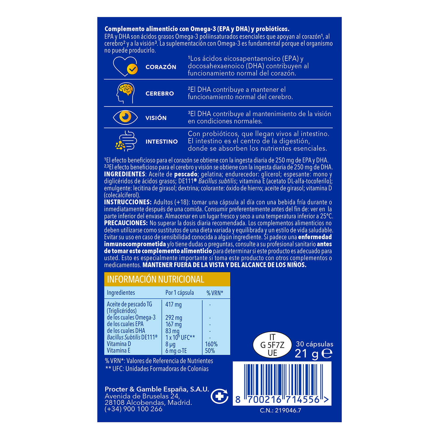 Imagen trasera del pack de Bion Omega-3