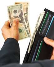 Man taking money out of wallet