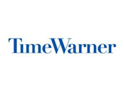 time warner logo in blue and white