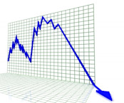 Arrow in steep decline on graph