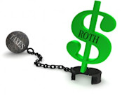 Taxes ball and chain releasing IRA dollar sign.