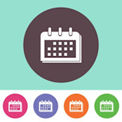 Maroon calendar icon on blue