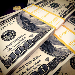 Stacks of American $100 bills.