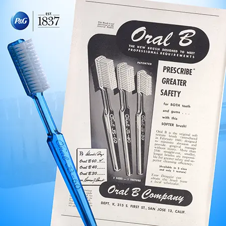 OralB, il primo spazzolino con setole flessibili, nato nel 1949.