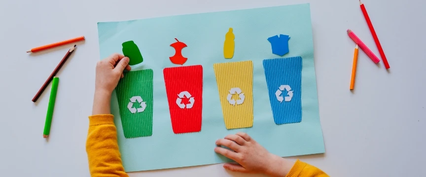 Un cartellone con i simboli del riciclo realizzato nell’ottica di un’educazione ambientale