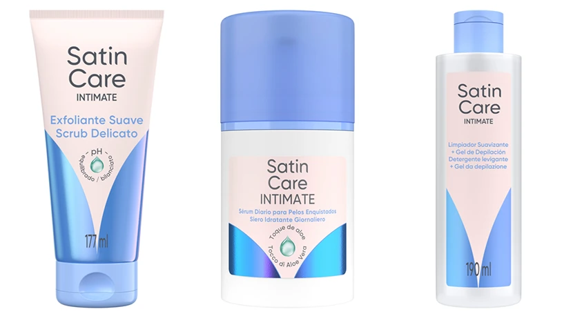 la linea satin care composta da esfoliante, siero e detergente levigante.