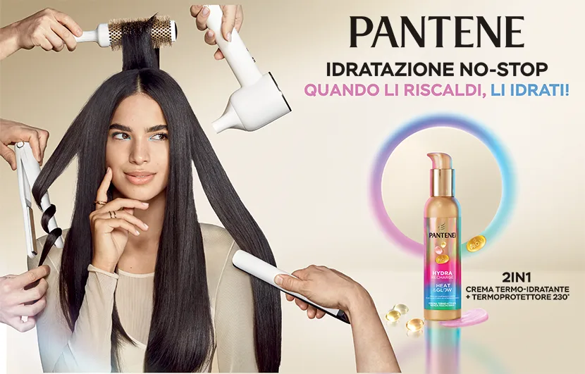 La nuova linea Pantene Hydra Recharge, idratante, pensata per capelli secchi, con protezione dal calore.