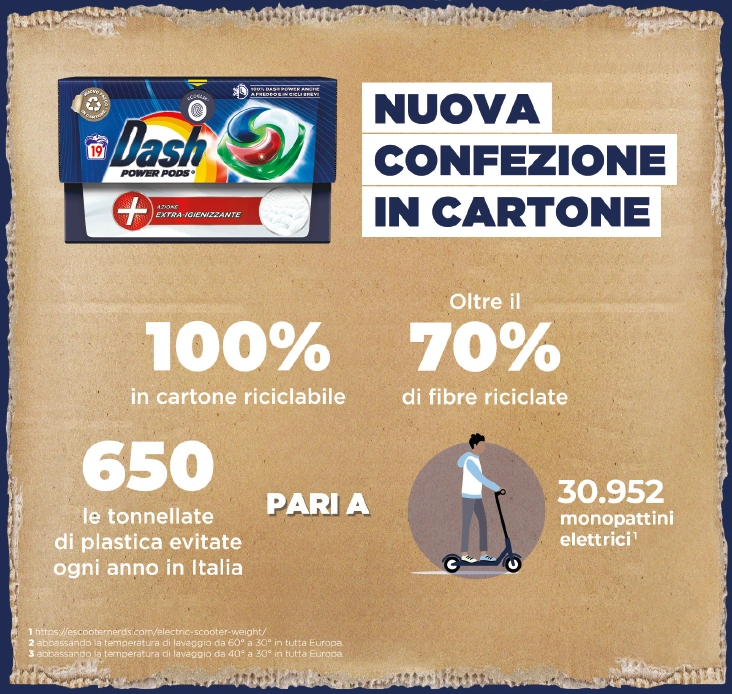 Nuova confezione Dash 100% cartone riciclato: 650 tonnellate di plastica evitate ogni anno in Italia