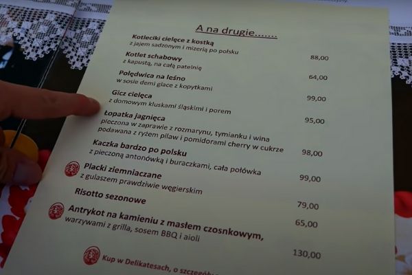 menu z restauracji U Fukiera