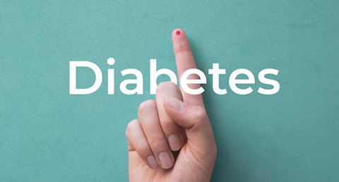 A finger with a drop of blood after a diabetes test.